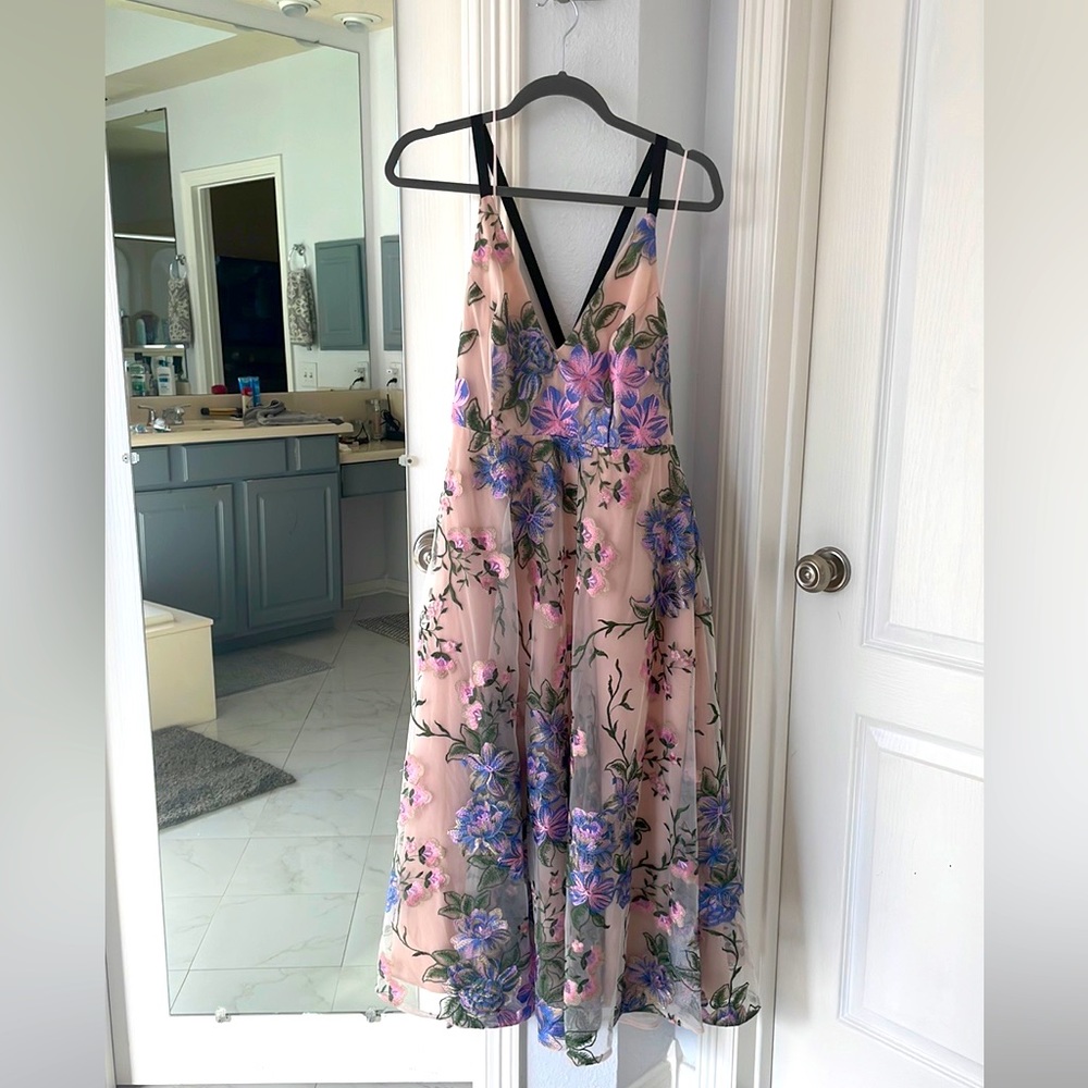ASOS Midi Plunging Floral Embroidered Dress